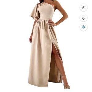 Amazon Women's One Shoulder Maxi Dress Champagne Wedding Size M